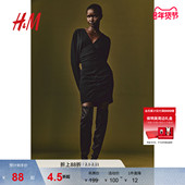 HM女装 舒适柔软短裙1201597 V领长袖 连衣裙春季 垂坠修身