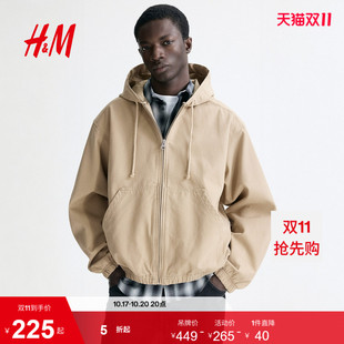 HM男装夹克春季情侣装巴恩风户外连帽工装外套长袖上衣1311048
