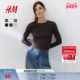 内搭打底衫 HM女装 1254718 显瘦时尚 休闲洋气圆领长袖 T恤25冬季 修身