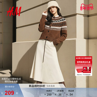 HM女装毛针织衫冬季新款费尔岛风红色毛衫羊毛混纺毛衣1000051