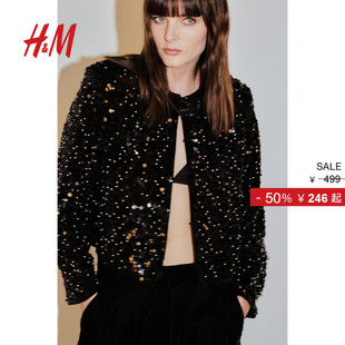 致臻系列 亮片圆领开衫 HM女装 时尚 1266426 短外套冬季