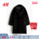 保暖仿皮草中长款 HM女装 毛呢外套冬季 绒感大衣毛毛外套1101014