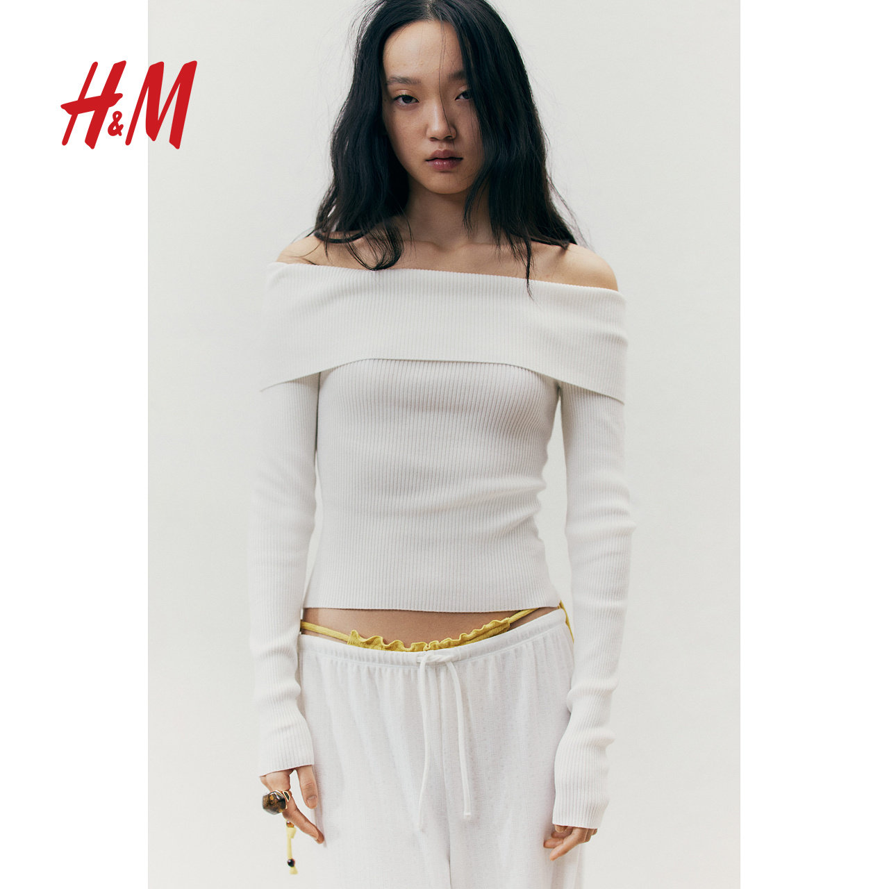 HM女装休闲裤秋季抽绳休闲简约柔软舒适阔腿裤1259462图片