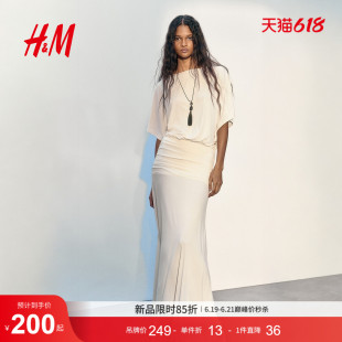 HM女装连衣裙2026夏季新款气质时尚淡人高知垂褶连衣长裙1334940