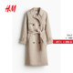 HM女装 通勤英伦风斜纹布双排扣大翻领廓形风衣1202758 风衣秋季