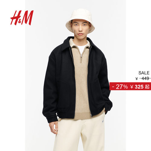 hm男装夹克2023秋季保暖翻领