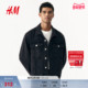 翻领宽松情侣美式 HM男装 牛仔外套冬季 单排扣夹克1295737