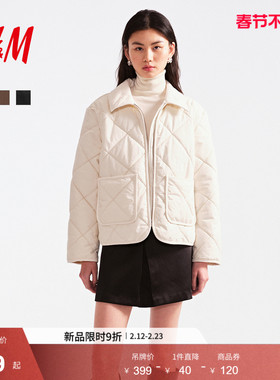 HM女装棉衣棉服2026春季新款蔓菁白穿搭绗缝灯芯绒外套1000061