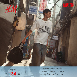 女装 印花短袖 T恤春季 重磅潮流宽松情侣装 上衣1262292 新款 HM男装