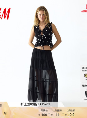 H&M2026夏季新款女装系带设计缩褶上衣1316796