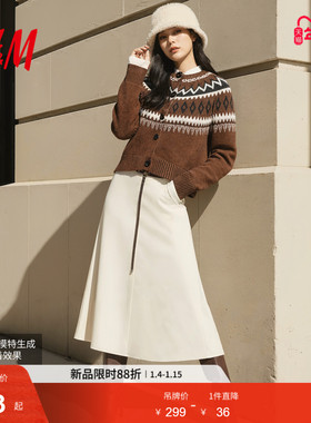 HM女装毛针织衫2026春季新款费尔岛气质羊毛混纺红色毛衣1000051