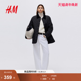 外套1303983 菱格绗缝翻领宽松巴恩风美式 HM女装 棉服2025冬冬新款
