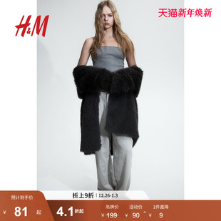 柔软高腰舒适直筒阔腿灯芯绒长裤 子冬季 1091577 裤 HM女装