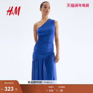 垂褶单肩连衣裙1295130 新款 HM2025年女装 冬季