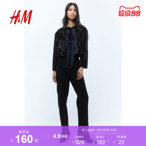 HM女装短外套时尚礼服晚宴节日饰蝴蝶结亮片开衫1258249