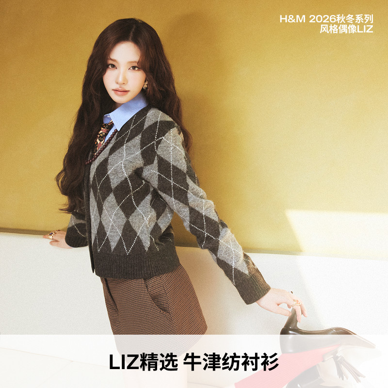 【LIZ同款】HM女装衬衫2026秋季牛津纺布都市通勤条纹上衣0925212