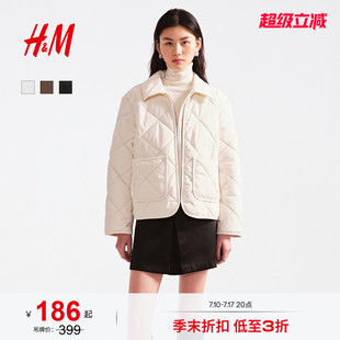 HM女装棉衣棉服蔓菁白穿搭绗缝灯芯绒外套1000061