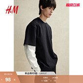 情侣装 HM男装 柔软简约宽松基础内搭短打底衫 T恤春季 1214625 女装