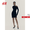 优雅单肩紧身重磅长袖 修身 短裙1261730 连衣裙冬季 HM女装