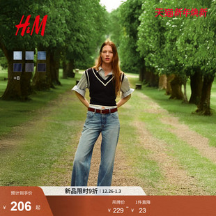 直筒复古牛仔裤 冬季 直筒波嬉风水洗慵懒高腰0871889 牛仔裤 HM女装