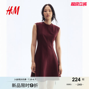 简约无袖 HM女装 时尚 连衣裙2025秋季 喇叭裙迷你连衣裙1292918 新款