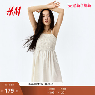 时尚 女装 休闲上身缩褶棉质连衣裙1275782 新款 HM2025年冬季