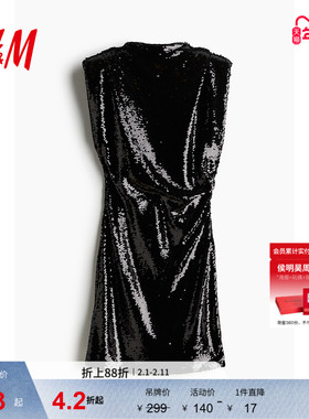 HM女装连衣裙春季亮片垫肩修身晚宴节日party小礼服裙1251994