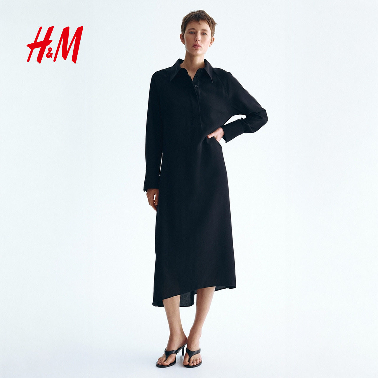 HM女装连衣裙2026秋季新款都市柔权风衬衫式高智感连衣裙1336950图片