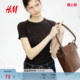打底柔软舒适修身 T恤春季 HM女装 直筒圆领上衣1157799 博主推荐