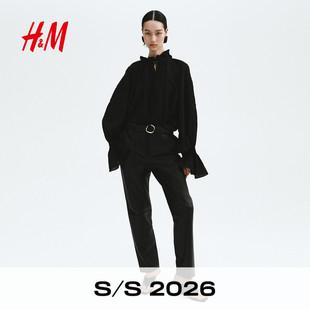 刺绣亚麻混纺上衣1335795 女装 HM2026春季 新款