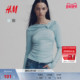 T恤春季 扭结内搭打底衫 长袖 HM女装 保暖设计感掐腰修身 上衣1313818