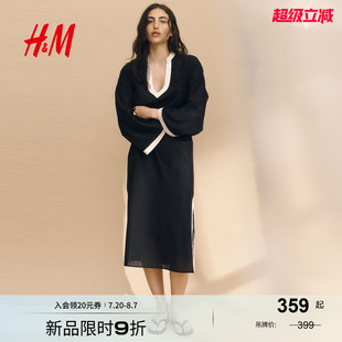 腰部系帶裙衫 HM女裝 新款 式 連衣裙2025夏季 植物印花長(zhǎng)裙1289486
