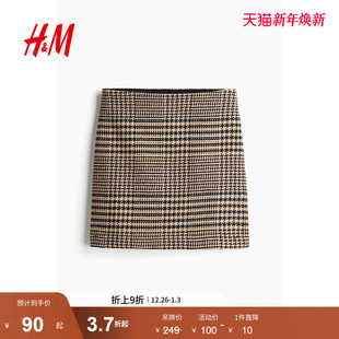 高腰A字修身 时尚 迷你格纹短裙1245508 半身裙冬季 HM女装