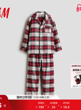 HM童装儿童女童套装2件式冬季红色格纹法兰绒睡衣1299503