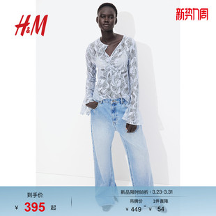 时尚 衬衫 休闲休闲蕾丝上衣1289508 女装 HM春季