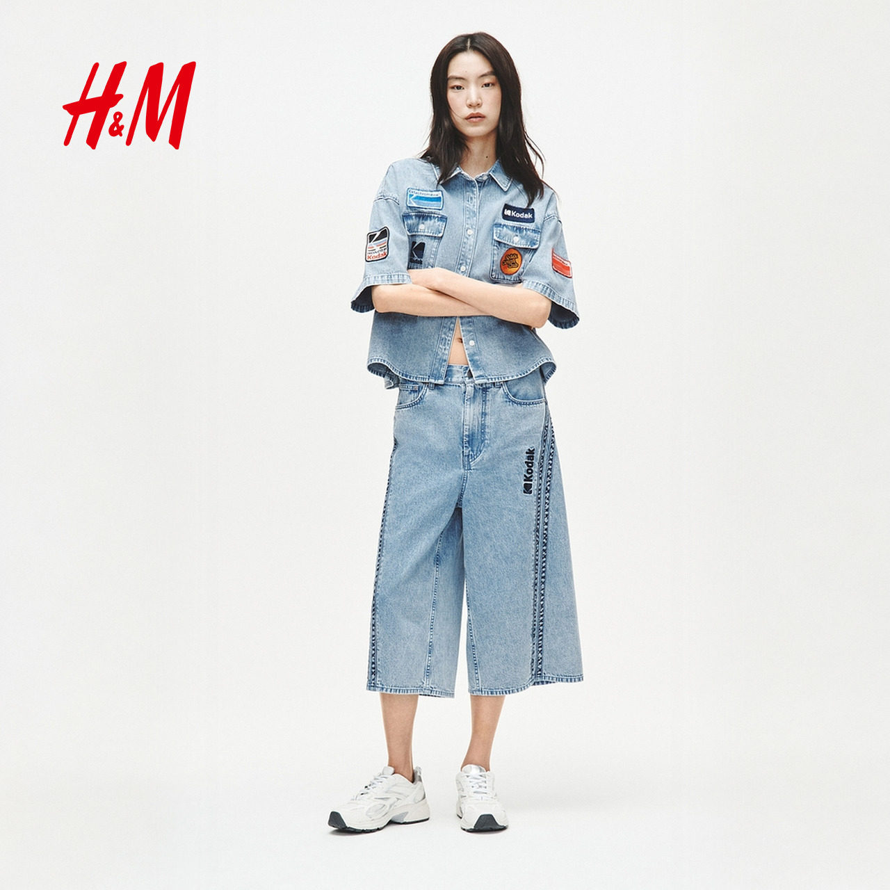 【柯达】HM女装衬衫2026夏季新款时尚潮流贴花工装衬衫1344405图片