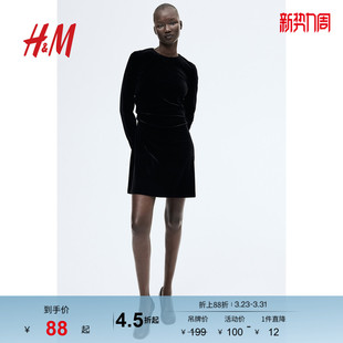 休闲长袖 圆领掐腰礼服时尚 气质裙子1246890 连衣裙冬季 HM女装