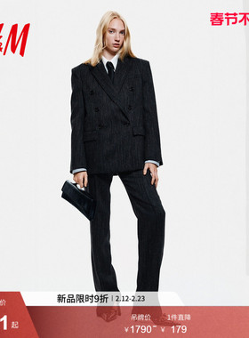 HM女装西装春季双排扣羊毛混纺保暖正装西服外套1303034