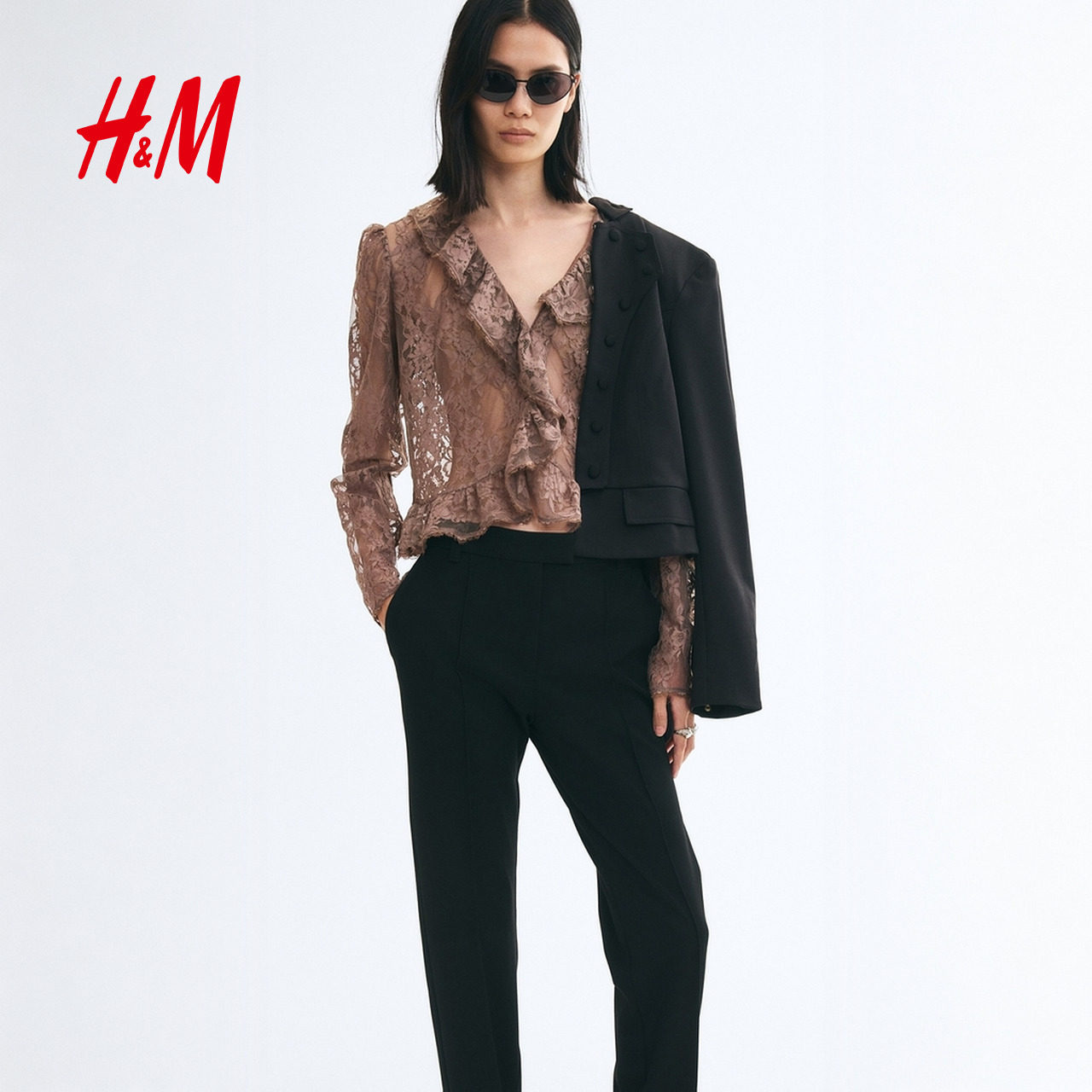 【伦敦时装周同款】HM女装衬衫2026秋新款蕾丝打底衫上衣1364642