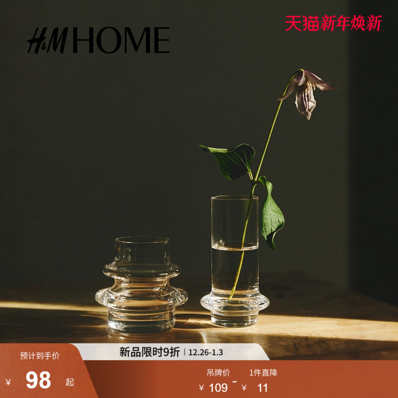 HM HOME2025冬季新款2件装迷你玻璃花瓶1312123