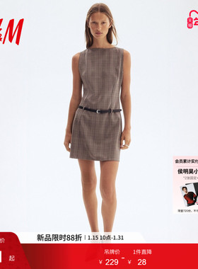 HM女装连衣裙冬季气质时尚休闲系腰带迷你连衣裙1301111