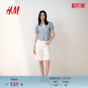 衬衫 泡泡袖 春季 短袖 衬衣上衣1000001 通勤宽松法式 HM女装