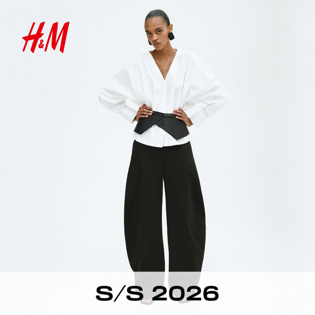 HM女装衬衫2026夏季新款都市柔权风收腰棉质廓形收腰衬衫133