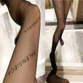 黑色b家带字母印花打底连裤 丝袜女ins2024大码 加长网红带字母秋冬