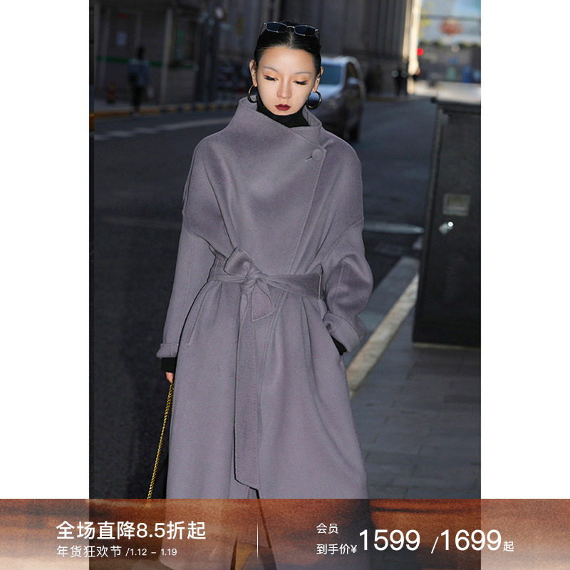 Mogas【博主同款】 定制时髦酷飒系带一粒扣羊毛双面毛呢大衣女冬,女装/女士精品,毛呢外套,淘宝优惠券,粉丝福利购,淘宝优惠卷