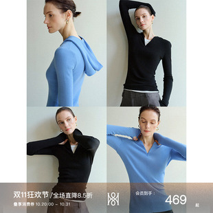 Mogas德国进口扬子纱18针100纯羊毛加长袖连帽针织打底衫女三季款