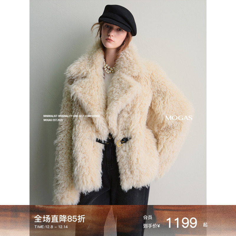 Mogas仿羊卷毛皮毛一体短外套冬