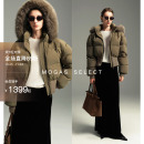 西班牙进口90白鸭绒短款 Mogas小蛮腰 收腰毛领连帽羽绒服 现货