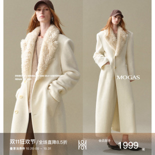 Mogas气场大女主 羊毛羊驼可拆毛领收腰长款毛呢大衣外套女秋冬季