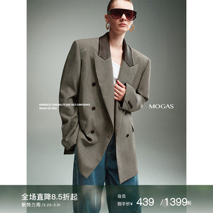 套装 裙裤 女秋 羊毛混纺威尔士格纹拼羊皮M1U风西装 Mogas高知穿搭